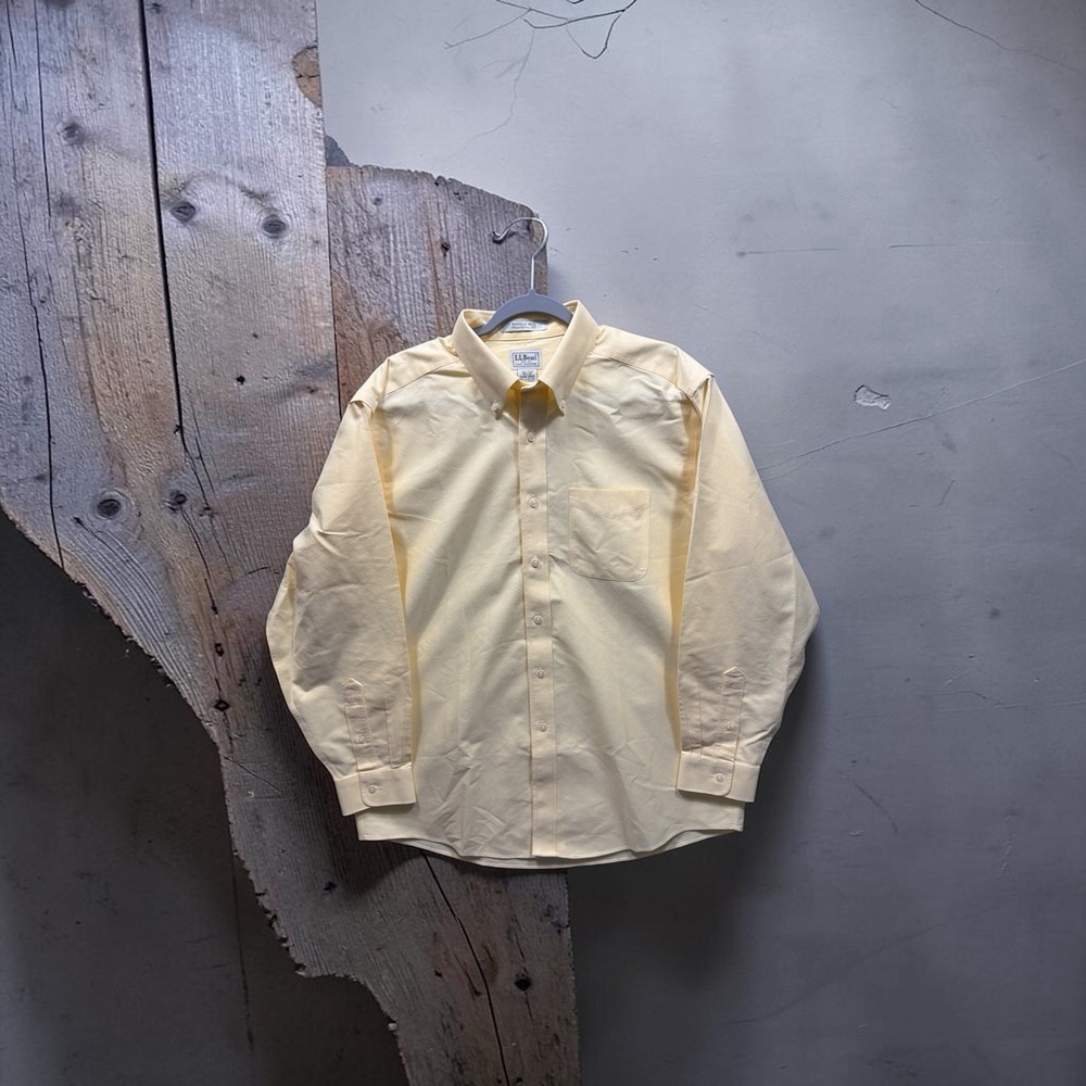 LL Bean Pinpoint Oxford Shirt Men 16.5-34 Yellow Traditional Fit Wrinkle Free